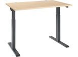 Schäfer Shop Select Schreibtisch ERGO-T 2.0, elektrisch höhenverstellbar, Rechteck, T-Fuß, B 1200 x T 800 x H 715-1205 mm, Ahorn/anthrazit