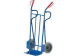 Sackkarre mit gewölbter Rückwand und Auflage + Stützholme, Tragkraft 250 kg, Vollgummi-Bereifung