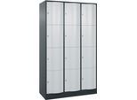 C+P Schließfachschrank Resisto, 3 Abteile, 12 Fächer, B 1148 x T 540 x H 1950 mm, Anthrazitgrau/Lichtgrau
