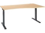 Schreibtisch ERGO-T 2.0, Freiform, Ansatz rechts, T-Fuß, B 1800 x T 1000/800 x H 675-895 mm, Ahorn/anthrazit