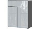 Kommode, mit 1 Schublade und 2 Türen, Glasfront- und auflage, B 830 x T 420 x H 1020 mm, graphit/silbergrau