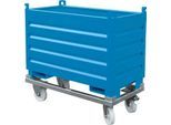 Bauer Sammelbehälter-System SBS 500, L 600 x B 1200 x H 850 mm, bis zu 3-fach stapelbar, lackiert, mit Transportwagen, lichtblau RAL 5012