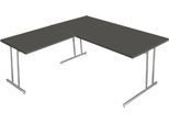 Schreibtisch Toledo, mit Anbautisch, höhenverstellbar, C-Fuß, B 1600 x T 800 mm, anthrazit
