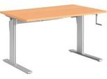 Schreibtisch Standard, manuell höhenverstellbar, Rechteck, C-Fuß, B 1200 x T 800 x H 728-1188 mm, Buche/weißaluminium