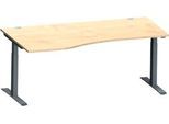 Schäfer Shop Genius Winkelschreibtisch MODENA FLEX, 90° Winkel links, T-Fuß Rechteckrohr, B 2000 x T 1200/800 x H 650-850 mm, Ahorn/anthrazit