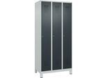 Kleiderspind C+P Evolo Plus, 3 Abteile, Anschlag rechts, Zylinderschloss, B 900 x T 500 x H 1950 mm, lichtgrau/anthrazitgrau