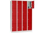 Wertfachschrank 300 mm, 4 Abteile, 16 Fächer, Sicherheitszylinderschloss, Sockel, feuerrot