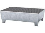 Auffangwanne ASECOS, Stahl, mit Gitterrost u. Staplerschuhen, 200 l Auffangvolumen, B 815 x T 1235 x H 350 mm, verzinkt