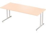 Schäfer Shop Select Schreibtisch COMBITEC, Rechteck, C-Fuß, B 2000 x T 1000 x H 677-817 mm, Ahorn/weißaluminium