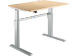Schreibtisch Standard, elektrisch höhenverstellbar, Rechteck, C-Fuß, B 1200 x T 800 x H 725-1185 mm, Ahorn/weißaluminium RAL 9006
