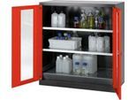 Chemikalienschrank Asecos CS-CLASSIC-G, Flügeltür m. Glasauschnitt, 2 Böden, 1055x520x1105 mm, verkehrsrot