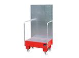 Fahrbare Auffangwanne LPW 60-2, mit Lochplattenwand, aus Stahl, Kapazität 2 x 60-Liter Fass, rot