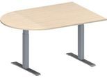 Schäfer Shop Genius Konferenztisch MODENA FLEX, Halbkreis, T-Fuß Rechteckrohr, B 1400 x T 1000 x H 650-850 mm, Ahorn/weißaluminium RAL 9006