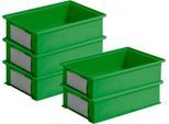 Sparset Stapelboxen Serie 14/6-2-H, PP-Kunststoff, Inhalt 12 Liter, grün, 5 Stück