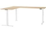 Schäfer Shop Genius Winkelschreibtisch Modena Flex, elektrisch höhenverstellbar, 90° Winkel beidseitig, B 2000 x T 2400 mm, Ahorn/weiß