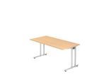 Schreibtisch JENA, C-Fuß, Rechteck, B 1600 x T 800 x H 720 mm, Gestell alusilber, Ahorn-Dekor