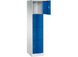 C+P Schließfachschrank Resisto, 1 Abteil, 4 Fächer, B 396 x T 540 x H 1950 mm, Lichtgrau/Enzianblau