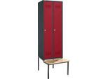 Schäfer Shop Genius Kleiderspind mit Sitzbank, 2 Abteile, Zylinderschloss, anthrazit RAL 7016/rot