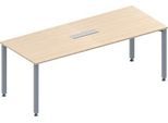 Schäfer Shop Genius Konferenztisch MODENA FLEX, 6-fach Anschluss, Rechteck, 4-Fuß Quadratrohr, B 2000 x T 800 x H 720-840 mm, Ahorn/weißalu