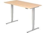 Schreibtisch ULM, elektrisch höhenverstellbar, Rechteck, T-Fuß, B 1600 x T 800 x H 625-1275 mm, Ahorn/weißalu + Memoryschalter