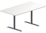 Schäfer Shop Genius Konferenztisch MODENA FLEX, Rechteck, T-Fuß Rundrohr, B 1600 x T 800 x H 650-850 mm, weiß/weißaluminium RAL 9006