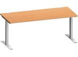 Schäfer Shop Genius Schreibtisch MODENA FLEX, Rechteck, T-Fuß Rechteckrohr, B 1800 x T 800 x H 650-850 mm, Buche/weißalu