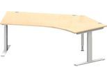Schäfer Shop Genius Winkelschreibtisch MODENA FLEX, 135° Winkel rechts, T-Fuß Rechteckrohr, B 2165 x T 800/800 x H 650-850 mm, Ahorn/weißalu