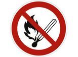 moedel Verbotsschild "Keine offene Flamme", nach ISO 7010, Folie selbstklebend, Ø 200 mm