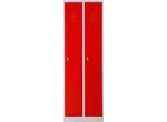 Kleiderspind, 2 Türen, B 600 x H 1800 mm, Drehriegelverschluss, lichtgrau/feuerrot