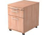 Rollcontainer, 1 Schub, 1 Utensilienauszug, Hängeregistraturauszug, B 428 x T 580 x H 590 mm, Nussbaum-Dekor