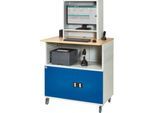 Computer-Station Typ 1023, Monitorfach bis 26“, Ablagefach, Arbeitsplatte, Unterschrank, bis 200 kg, B 1100 x T 790 x H 1890 mm, Stahl/Holz, mobil