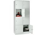 Wertfachschrank 400 mm, 2 Abteile, 8 Fächer, Sicherheitszylinderschloss, Sockel, lichtgrau