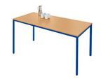 Schäfer Shop Pure Stahlrohrtisch, Rechteck, Quadratrohrfuß, B 1600 x T 800 x H 720 mm, Buche/enzianblau