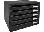 Schubladenbox BIG-BOX PLUS HORIZON QUER, A4+, 5 halboffene Schübe mit Auszugsstopp, Griffmulde & Etikettenhalter, Etiketten, Blauer Engel, schwarz