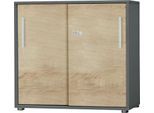 Schäfer Shop Select Schiebetürenschrank SET UP, abschließbar, 2 Ordnerhöhen, B 800 x T 420 x H 788 mm, graphit/Wildeiche