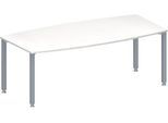 Schäfer Shop Genius Konferenztisch MODENA FLEX, Boot, 4-Fuß Quadratrohr, B 2000 x H 720-840 mm, weiß/weißaluminium