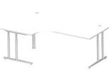Schäfer Shop Select Winkelschreibtisch COMBITEC, 90° Winkel links, C-Fuß, B 2000 x T 1200/800 x H 677-817 mm, weiß/weißalu