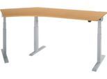 Schäfer Shop Select Winkelschreibtisch ERGO-T 2.0, elektrisch höhenverstellbar, 135° Winkel links, T-Fuß, B 2185 mm, Buche/weißalu