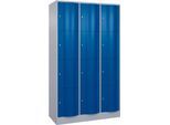 C+P Schließfachschrank Resisto, 3 Abteile, 12 Fächer, B 1148 x T 540 x H 1950 mm, Weißalu/Enzianblau