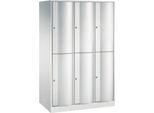 C+P Garderobenspind Resisto, 3 Abteile, 6 Fächer, B 1148 x T 640 x H 1950 mm, Lichtgrau/Lichtgrau