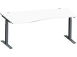 Schäfer Shop Genius Schreibtisch MODENA FLEX, Freiform links, T-Fuß Rechteckrohr, B 1800 x T 1000/800 x H 650-850 mm, weiß/anthrazit