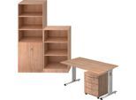Komplettangebot Schreibtisch/Container/Regalschrank/Regal ULM, Nussbaum-Dekor
