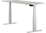 Schäfer Shop Select Schreibtisch ERGO-T, elektrisch höhenverstellbar, Rechteck, T-Fuß, B 1600 x T 800 x H 640-1300 mm, lichtgrau/weißaluminium
