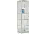 Stand-Präsentationsvitrine, Drehflügeltür, 4 Fachböden, Aluminium-Rahmen, ESG-Verglasung, B 500 x T 500 x H 1800 mm, silber