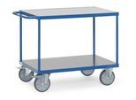 Tischwagen fetra®, 2 Etagen, Lenk- & Bockrollen, bis 600 kg, Ladeflächen aus Hart-PVC mit L 1000 x B 700 mm
