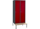 Schäfer Shop Genius Kleiderspind mit Sitzbank, 2 Abteile, 400 mm Abteilbreite, Zylinderschloss, anthrazit/rubinrot