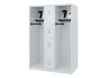 Feuerwehrspind C+P Evolo Maxi, 4 Abteile für 2 Personen, mit Helmhalter, Bodengleiter, B 1300 x T 600 x H 1850 mm, RAL 7035 Lichtgrau