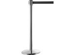 Absperrpfosten, chromsilber, Gurtband schwarz, ausziehbar bis 2 m, selbstaufrollend, mit Bremse, Ø 360 x H 1040 mm, Metall verchromt