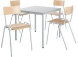 Sparset Stapelstühle, Buchenholz, Gestell grau B 450 x T 520 x H 770 mm, 4 Stück + Tisch, Buche-Natur, Gestell grau, L 800 x B 800 x H 720 mm