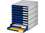 styro® Schubladenbox Styroval Pro, 10 Schubladen, offen, DIN C4, Polystyrol, öko-grau/blau